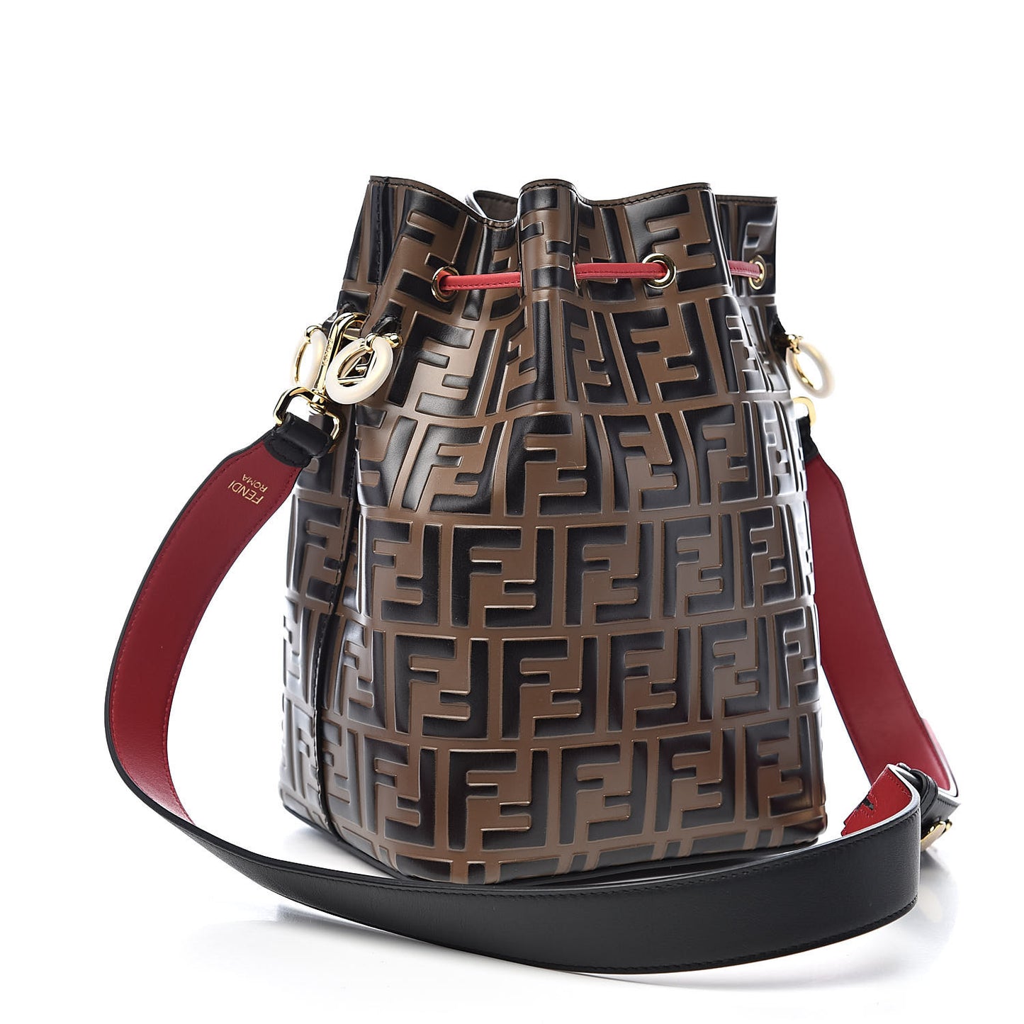 Vitello Grace F is Fendi Bi-Color FF 1974 Embossed Grande Mon Tresor Bucket Bag Maya Black Fragola