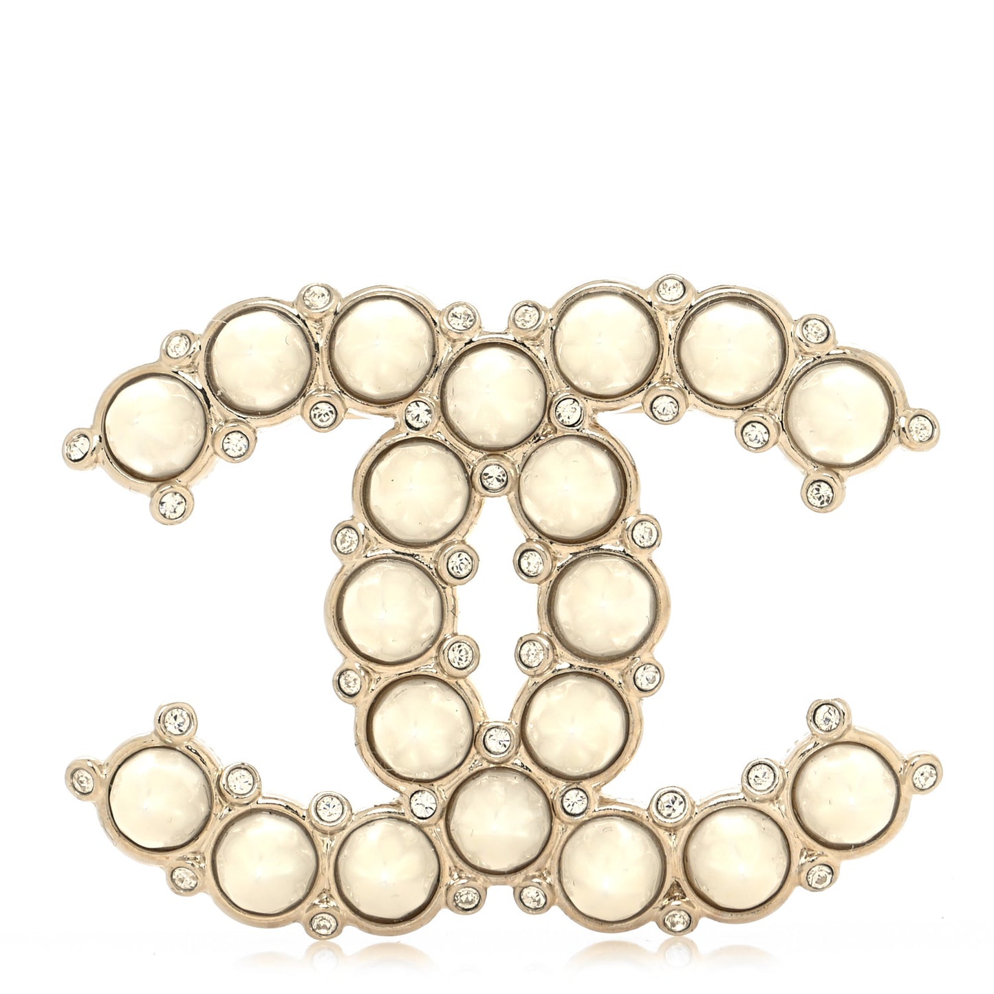 Pearl Crystal CC Brooch Gold