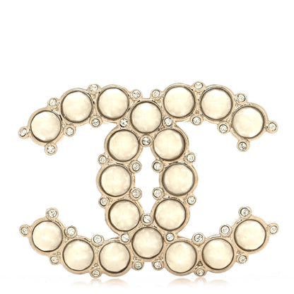 Chanel Pearl Crystal CC Brooch Gold 1 of 4