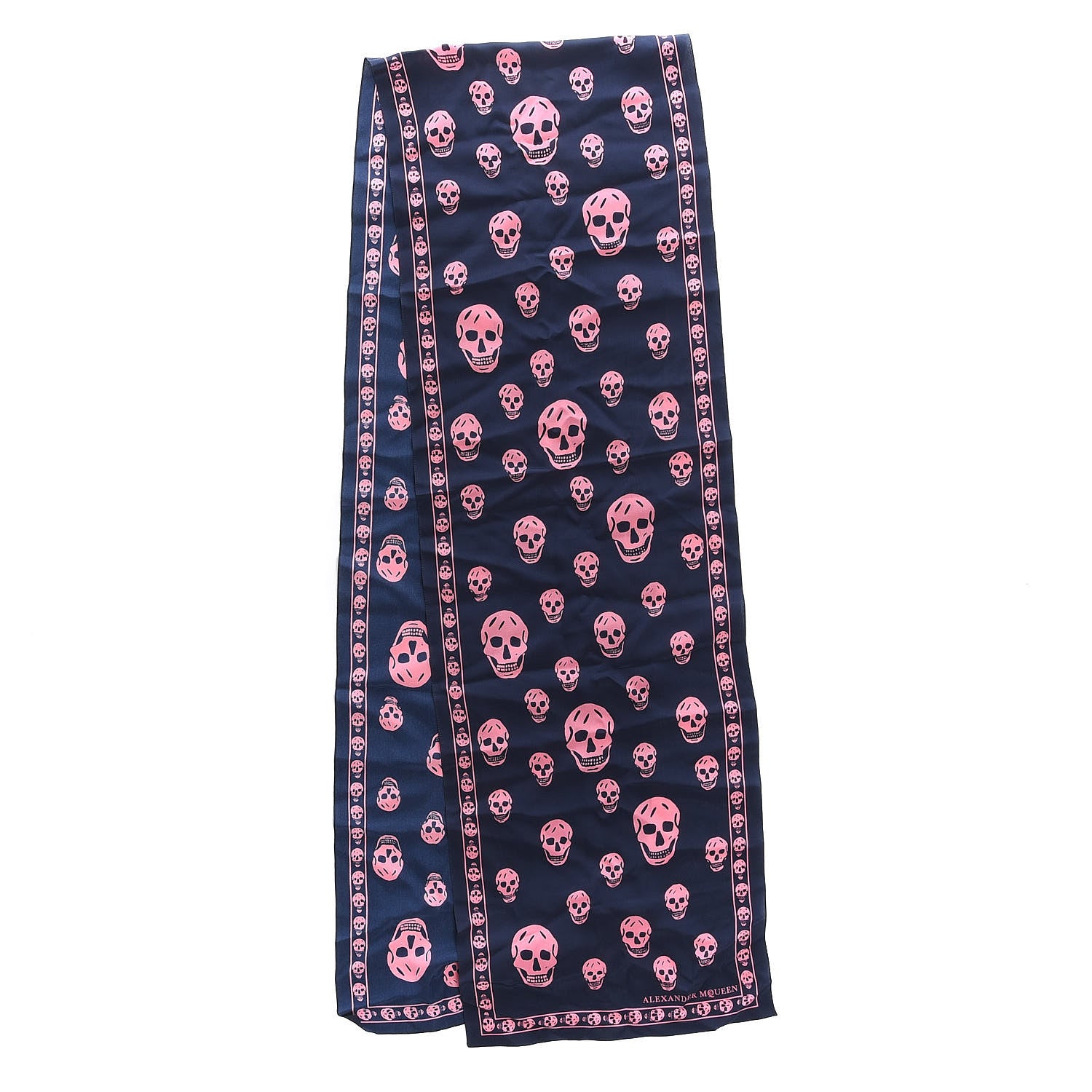Alexander McQueen Silk Chiffon Skull Scarf Navy Pink 1 of 6