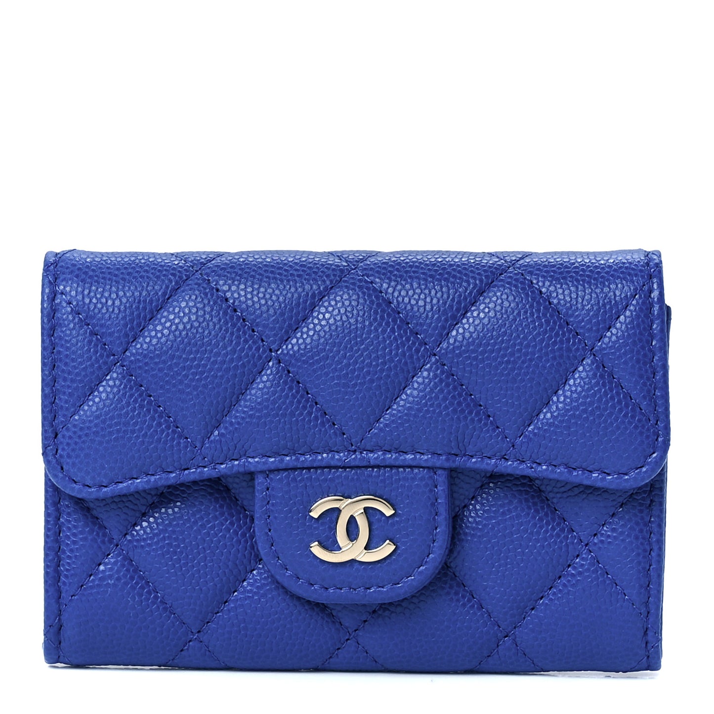 Caviar Quilted Flap Card Holder Wallet Blue