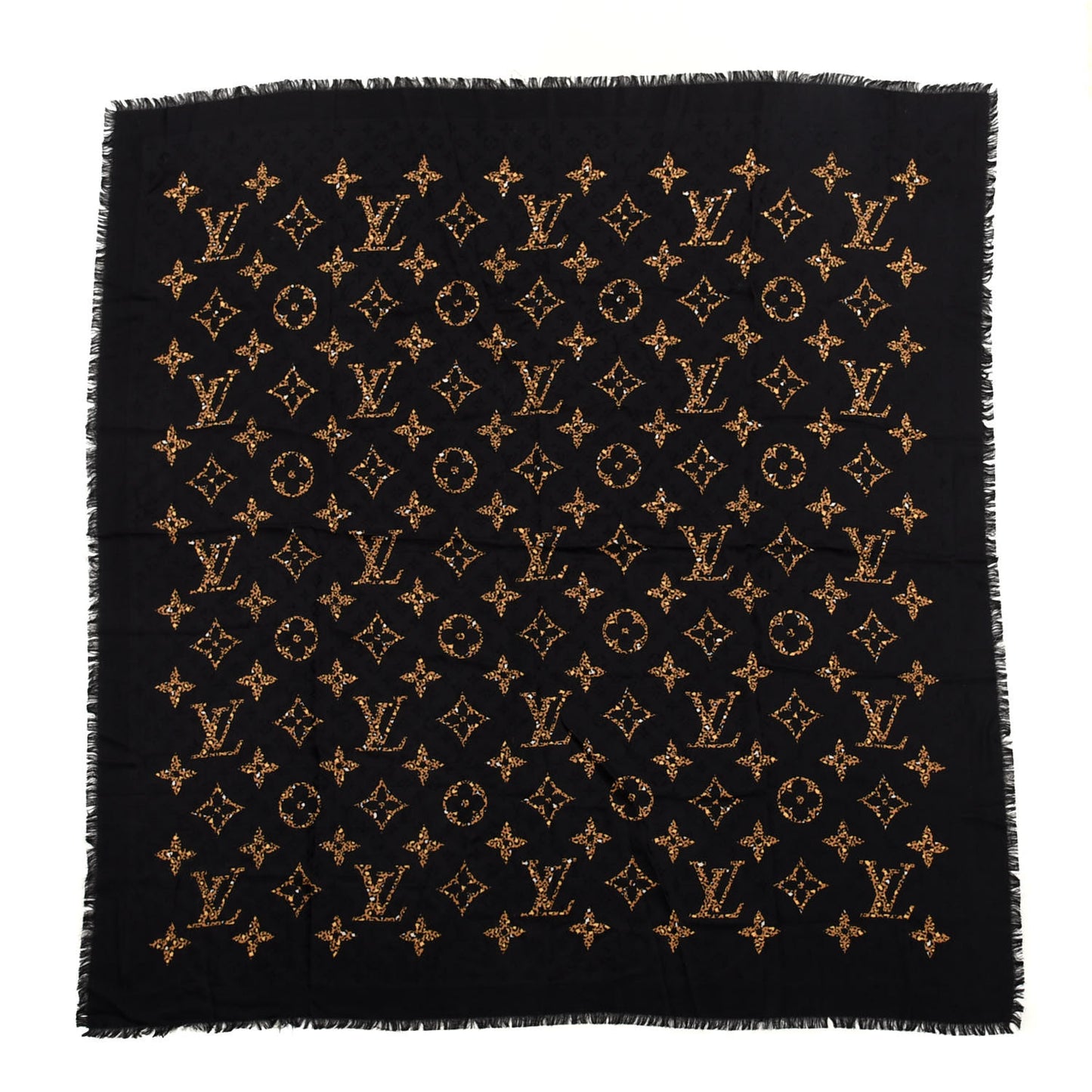 Wool Silk Monogram Giant Jungle Scarf Black