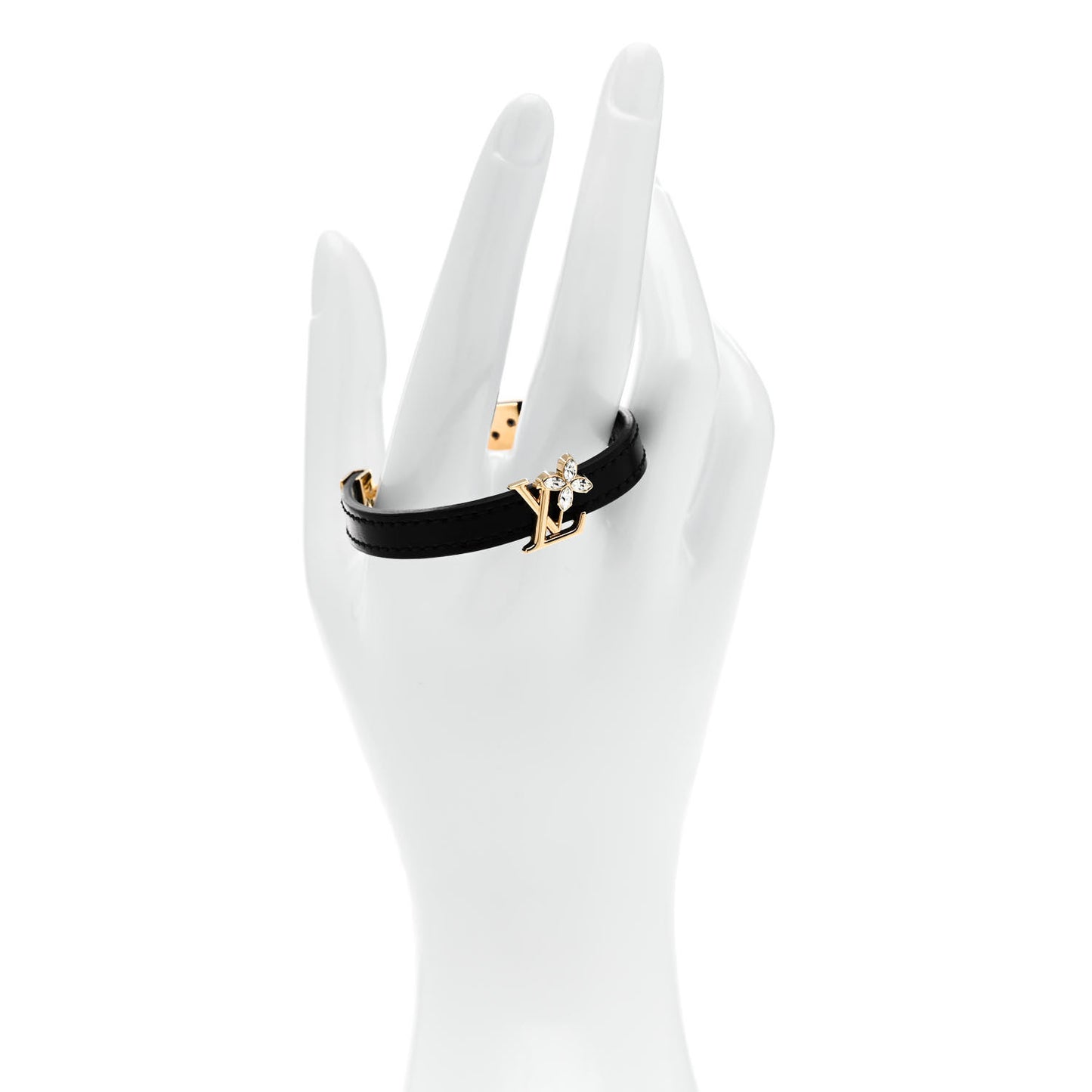 Calfskin Crystal Iconic Flower Bracelet Black Gold