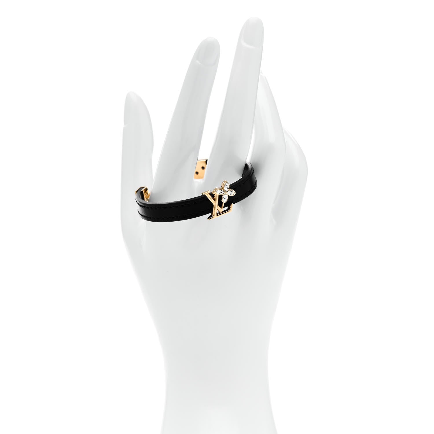 Louis Vuitton Calfskin Crystal Iconic Flower Bracelet Black Gold 2 of 5