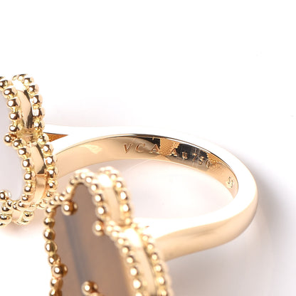 Van Cleef & Arpels 18K Yellow Gold Mother of Pearl Tiger Eye Lucky Alhambra Between the Finger Ring 53 6.25 4 of 5