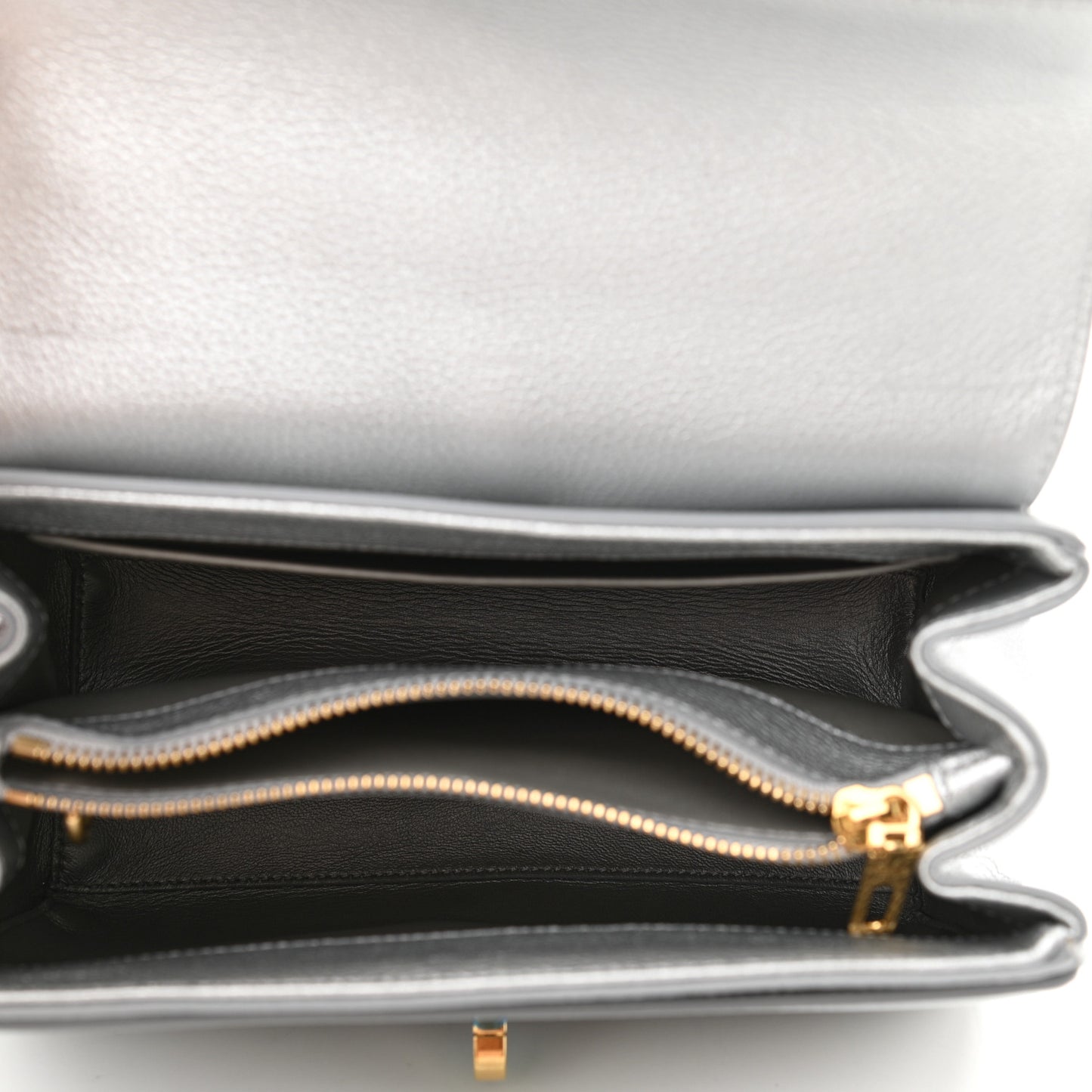 Laminated Grained Calfskin Small 16 Top Handle Bag Silver