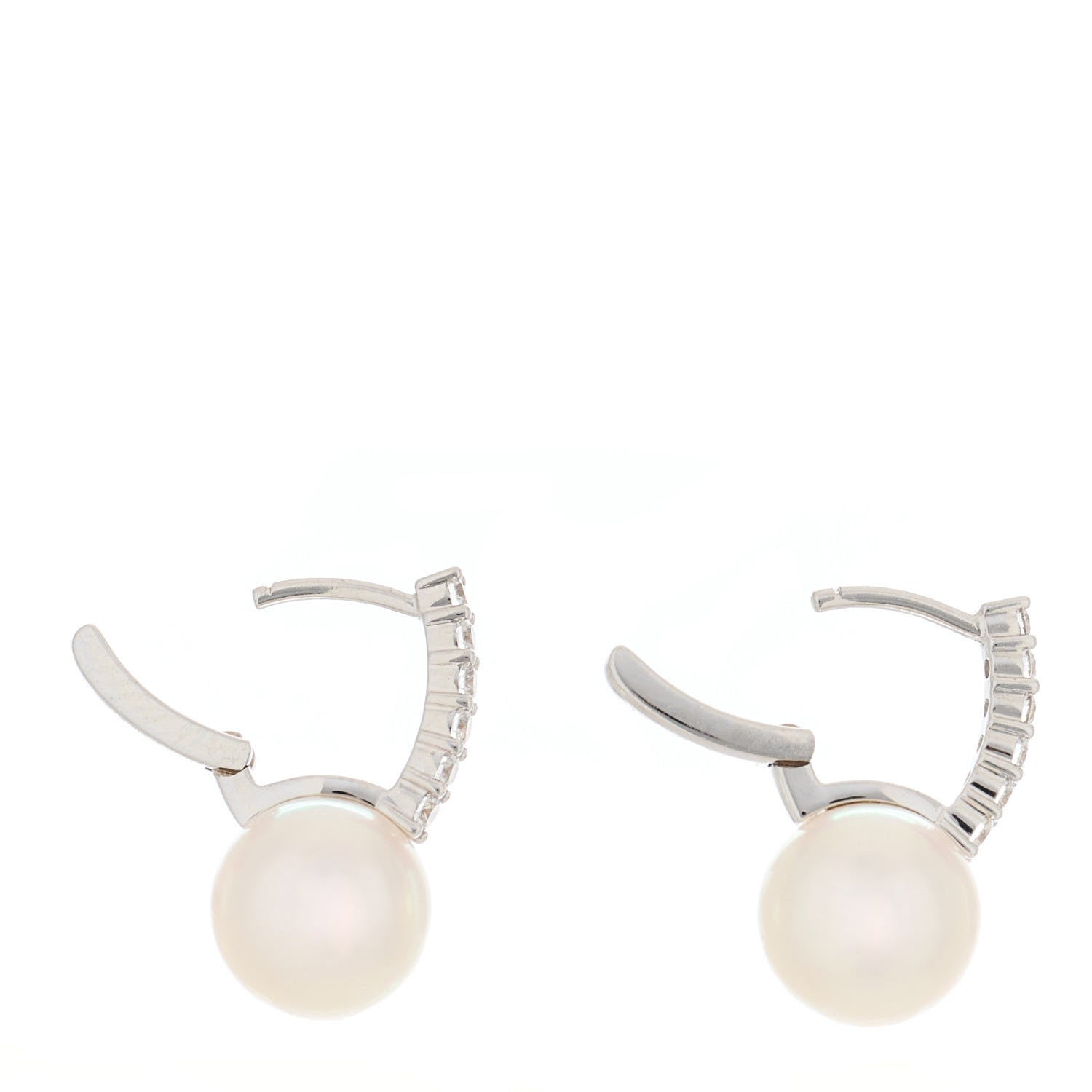 Mikimoto 18K White Gold Diamond Akoya Pearl 8mm Classic Elegance Huggie Earrings 3 of 5