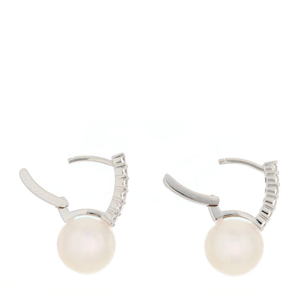 Mikimoto 18K White Gold Diamond Akoya Pearl 8mm Classic Elegance Huggie Earrings 3 of 5