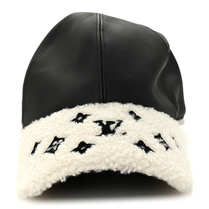 Louis Vuitton Calfskin Shearling Monogram Cap L Black 4 of 8