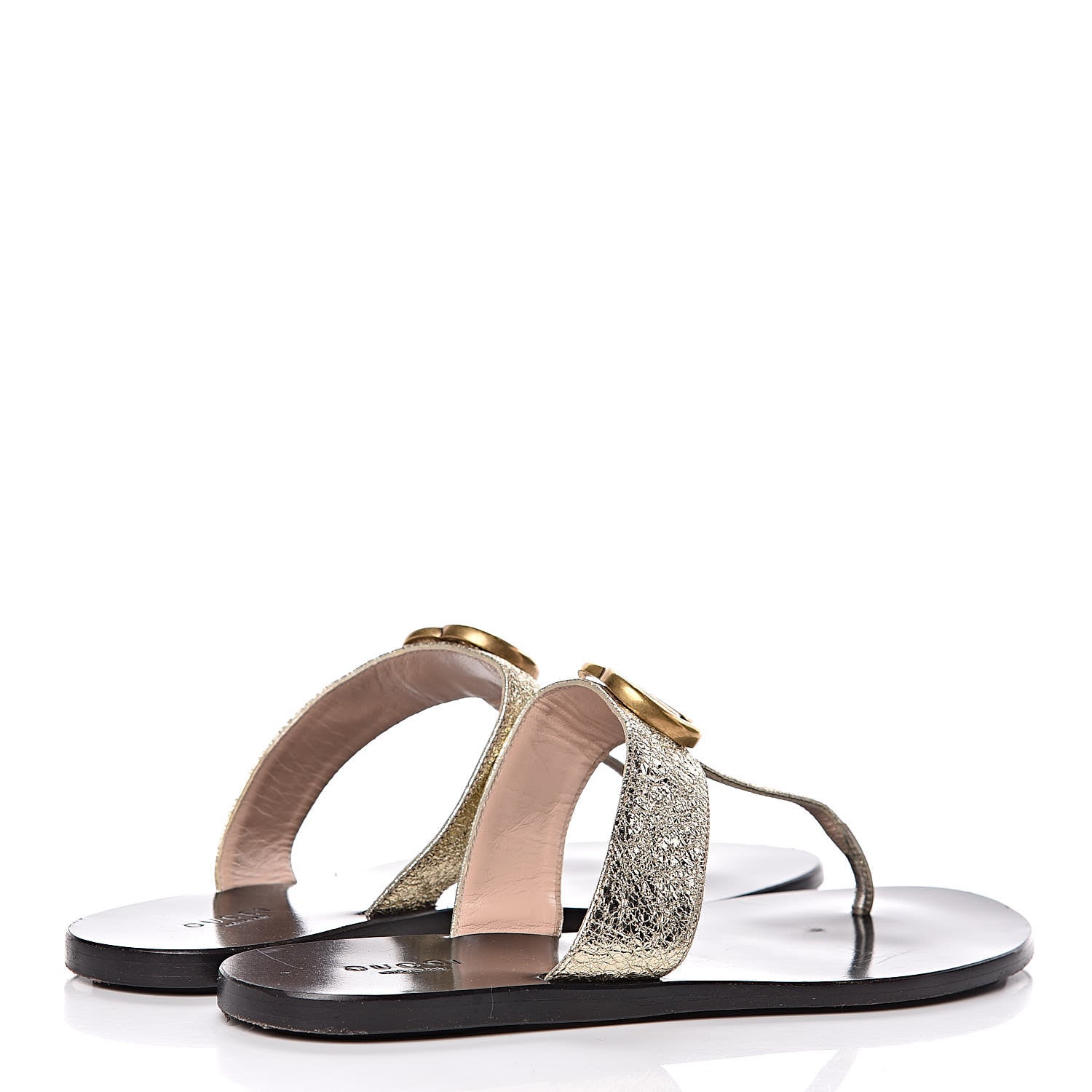 Gucci Nappa Silk Galassia GG Marmont Thong Flat Sandals 37 Platino 4 of 14