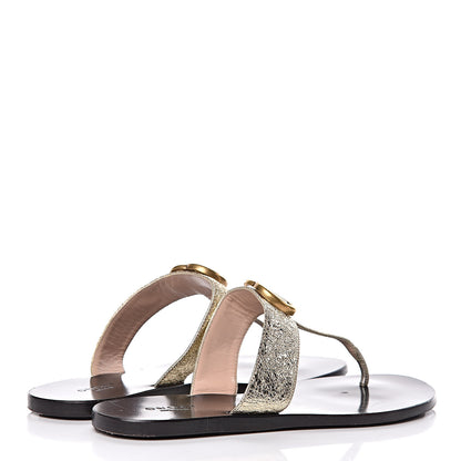 Gucci Nappa Silk Galassia GG Marmont Thong Flat Sandals 37 Platino 4 of 14