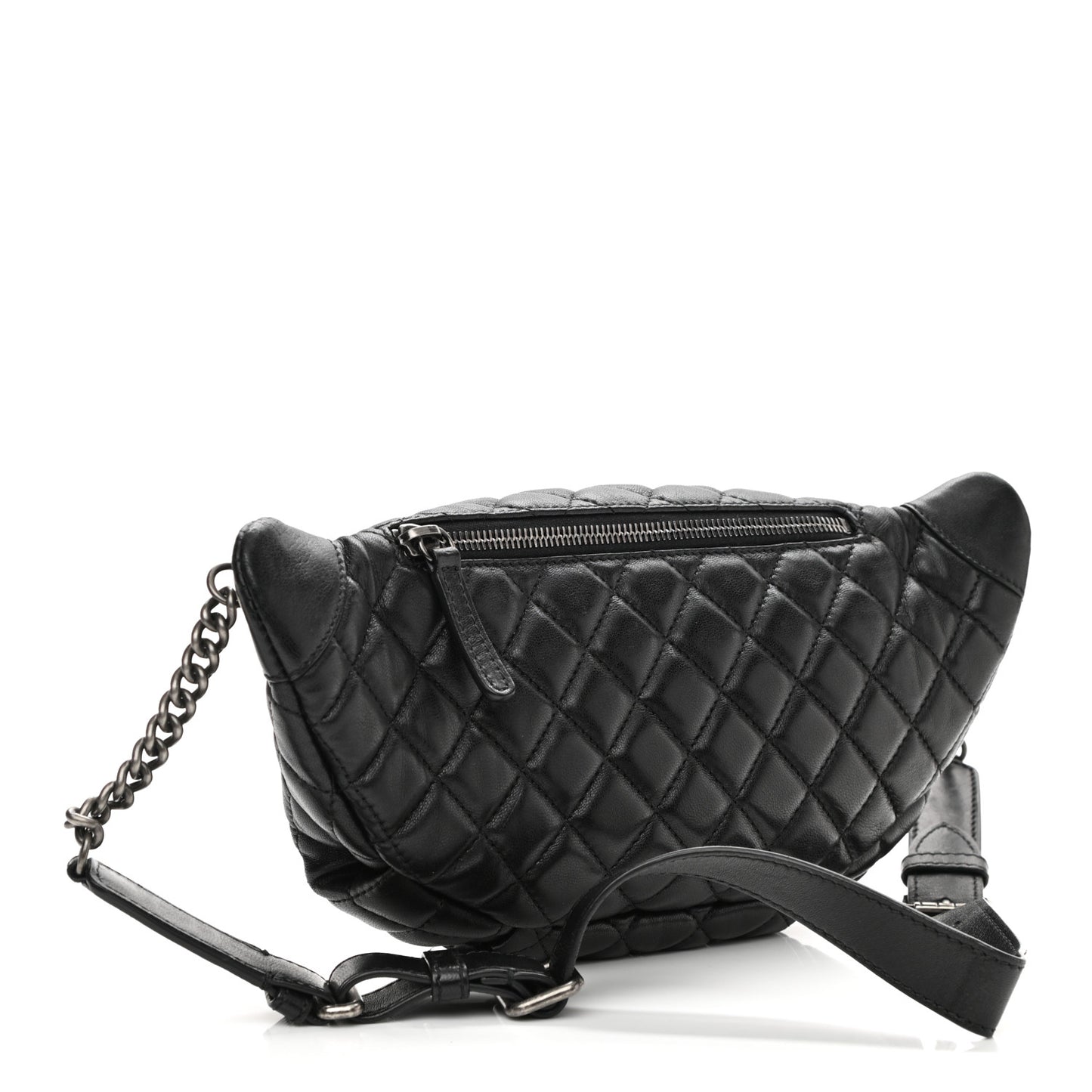 Lambskin Quilted Banane Waist Bag Fanny Pack Black