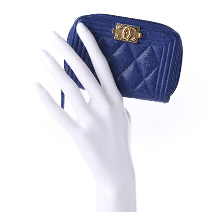 Chanel Caviar Quilted Boy Zip Around Coin Purse Wallet Dark Blue 2 of 9