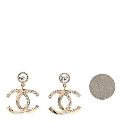 Chanel Metal Baguette Crystal CC Drop Earrings Gold 2 of 5