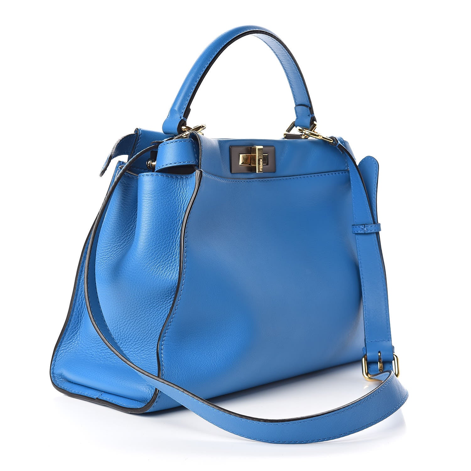 Fendi Vitello Seta Medium Peekaboo Iconic Satchel Blue Royal 3 of 10