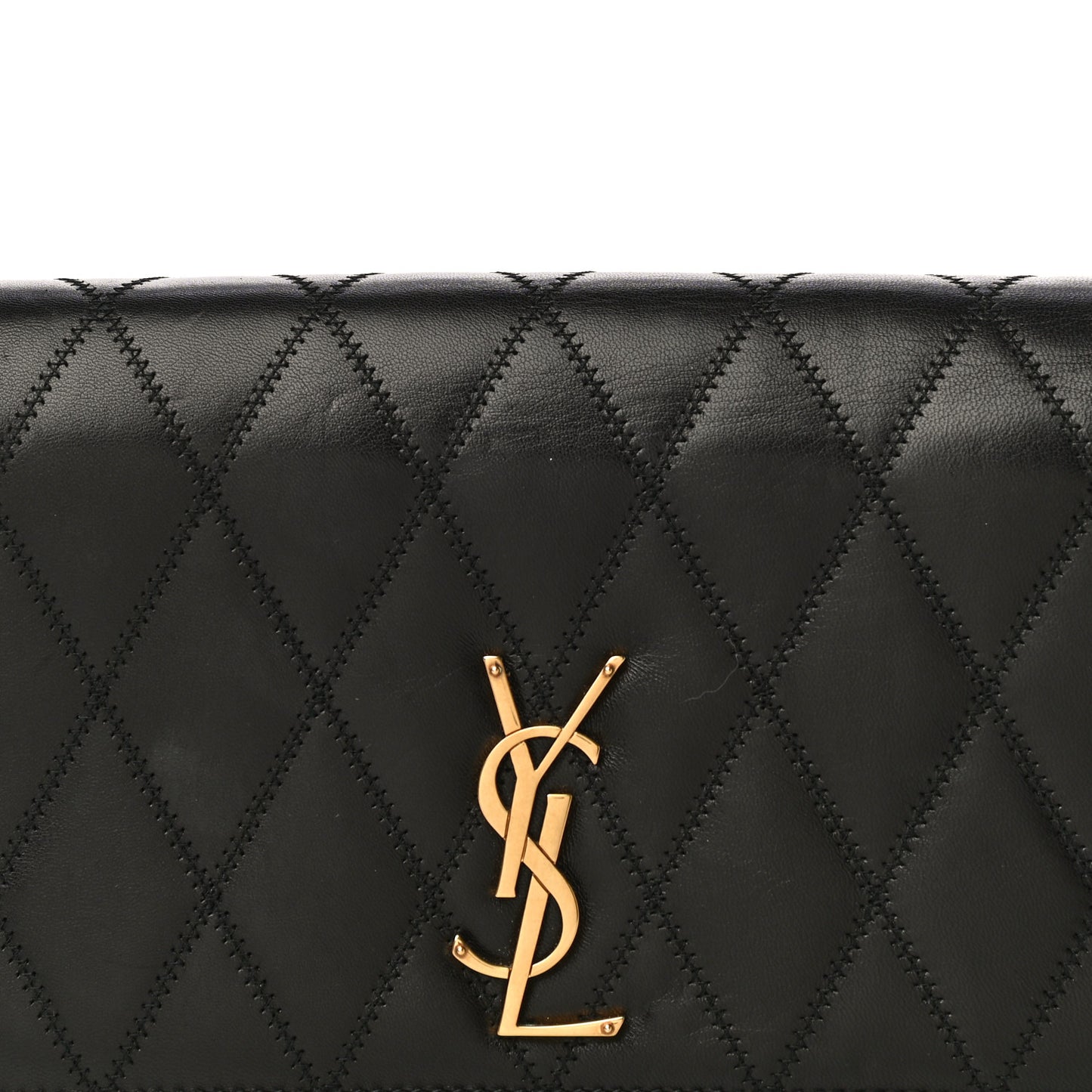 Lambskin Diamond Quilted Monogram Angie Chain Bag Black