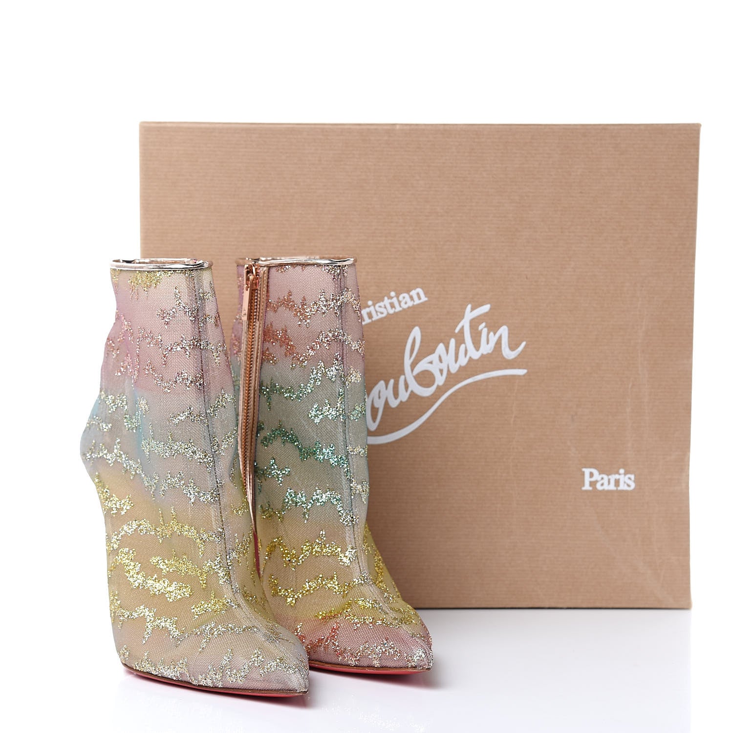 Christian Louboutin Rete Tulle Nancy Bootie 100 Ankle Boots 39.5 Multicolor Blush 10 of 10