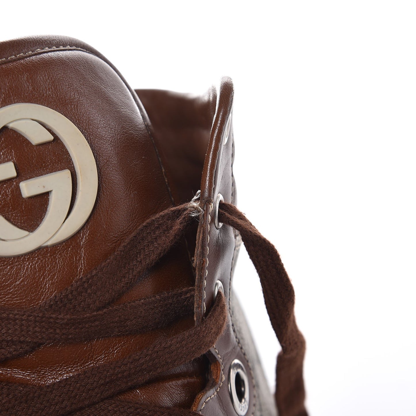 GG Plus Monogram Calfskin Crocodile Embossed Mens Coda High Top Sneakers 11.5 Brown