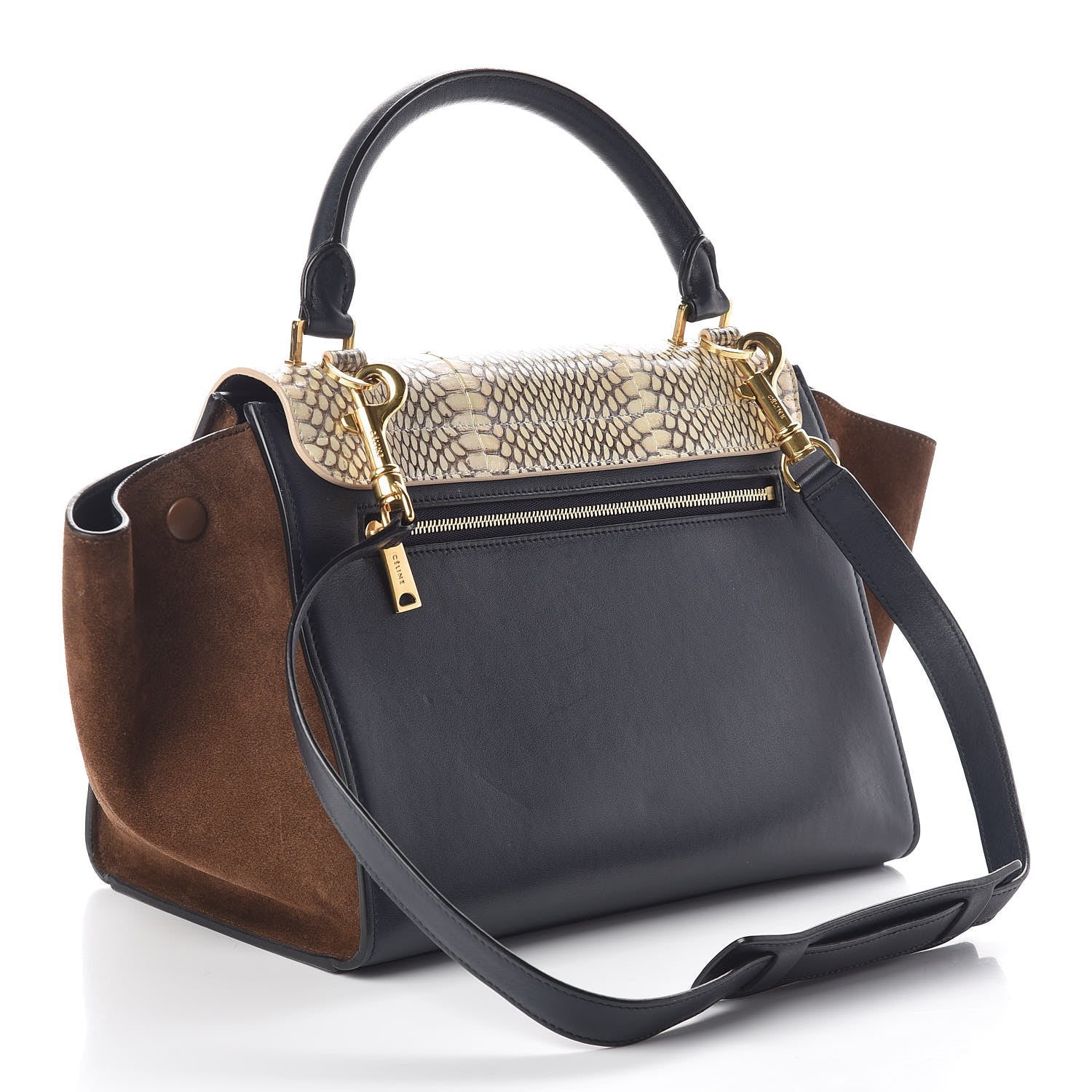 Celine Cobra Calfskin Suede Small Tri-Color Trapeze Natural 3 of 9