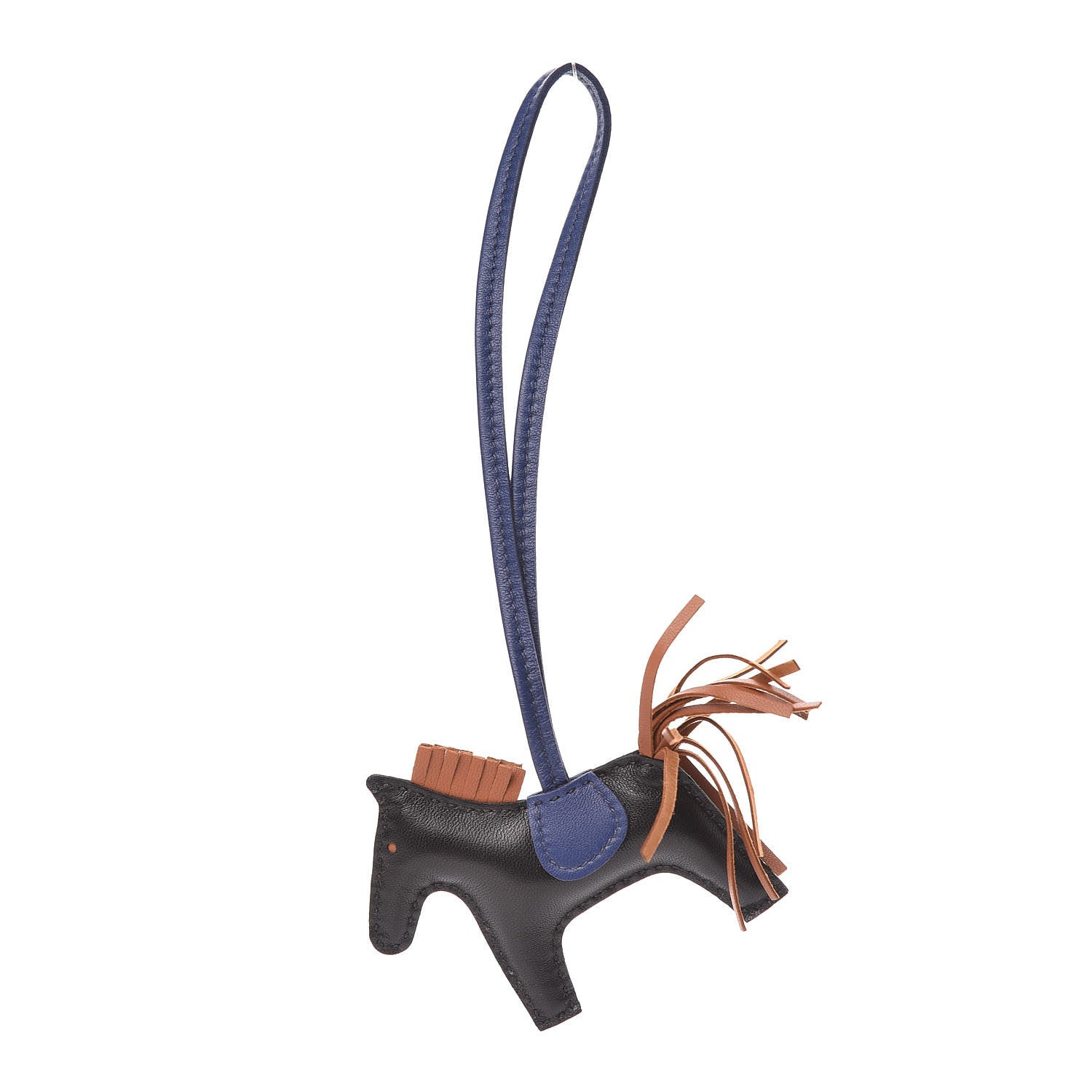 Hermes Milo Lambskin Grigri Rodeo Horse Bag Charm PM Black Bleu Saphir Gold 1 of 5