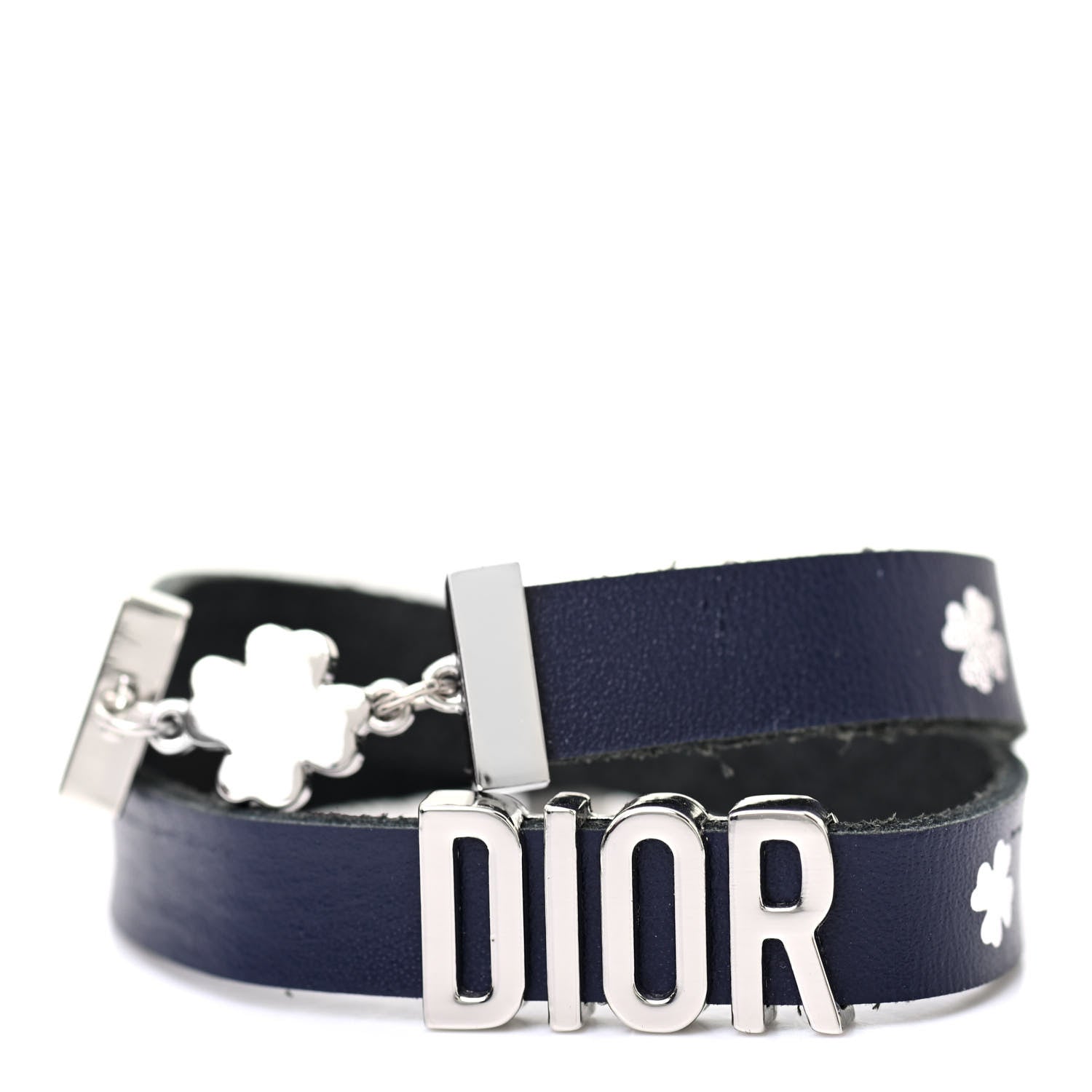 Christian Dior Calfskin Dior Clover Double Bracelet Navy 1 of 5
