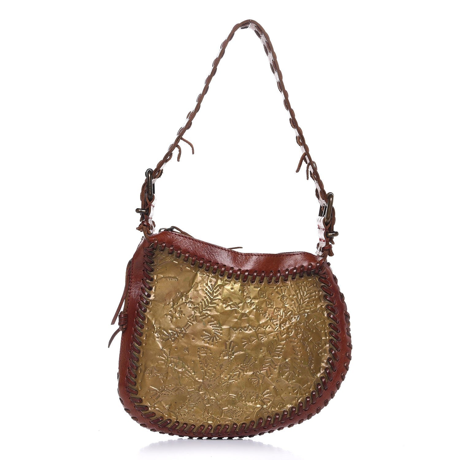 Fendi Calfskin Embossed Metal Oyster Brown 1 of 13