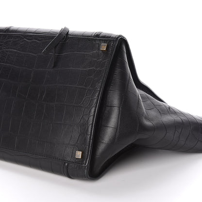 Celine Crocodile Embossed Calfskin Medium Phantom Luggage Black 6 of 10