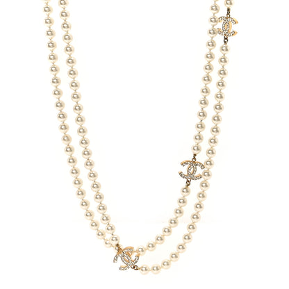 Chanel Crystal Pearl CC Long Necklace Gold 1 of 6