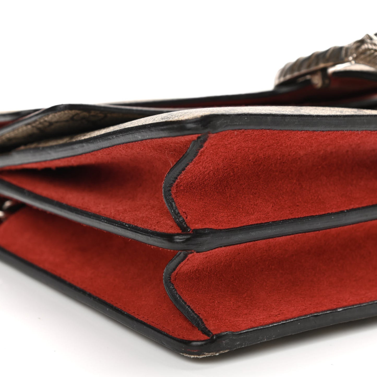 GG Supreme Monogram Suede Small Dionysus Shoulder Bag Beige Ebony Vulcanic Red