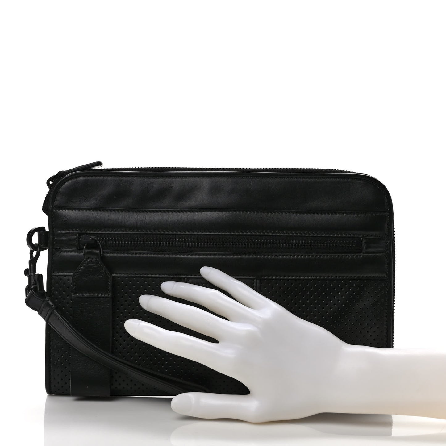 Perforated Calfskin Leggero Clutch Black