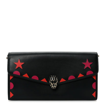 Bulgari Calfskin Serpenti Forever Star Chain Wallet Black Red 1 of 9