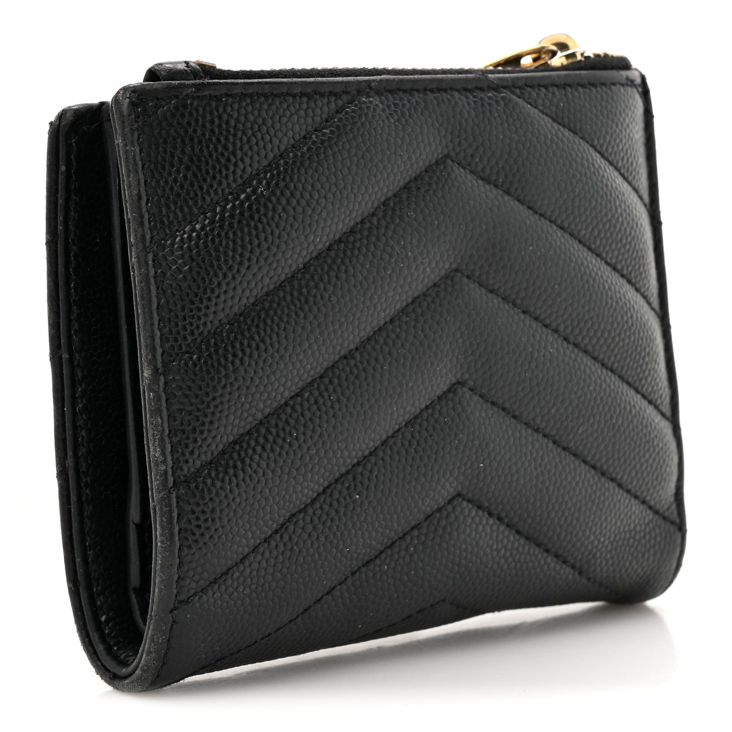Grain De Poudre Matelasse Chevron Monogram Zipped Two-Part Wallet Black