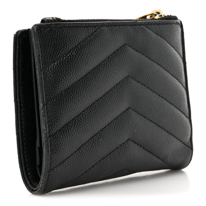 Saint Laurent Grain De Poudre Matelasse Chevron Monogram Zipped Two-Part Wallet Black 3 of 15