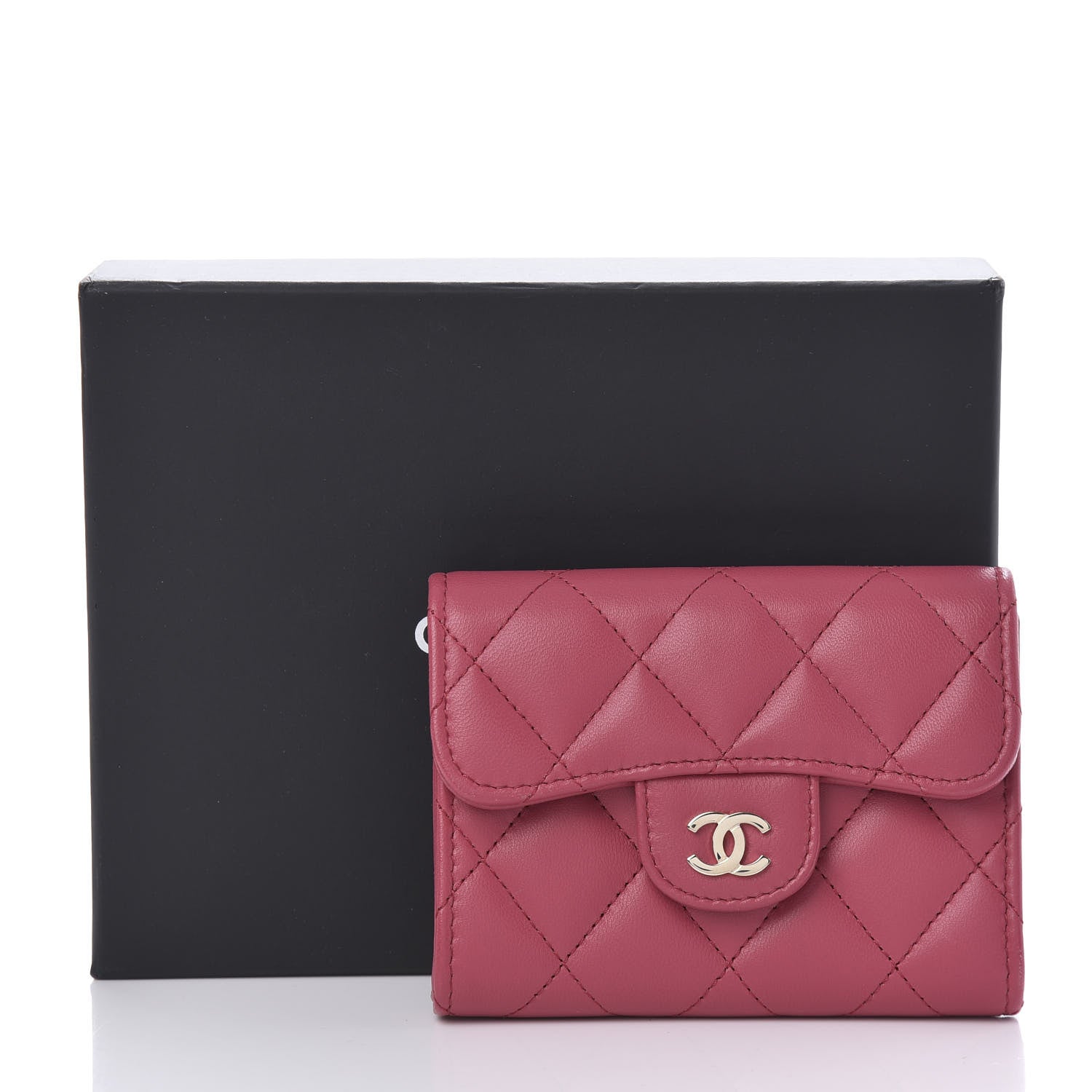 Chanel Lambskin Quilted Flap Card Holder Wallet Dark Pink 21 of 22