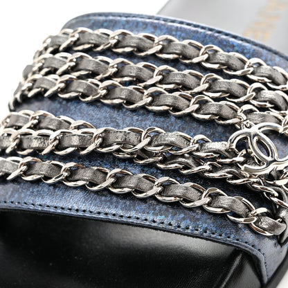 Chanel Fantasy Lambskin Chain Slides Sandals Flats 35 Blue 10 of 10