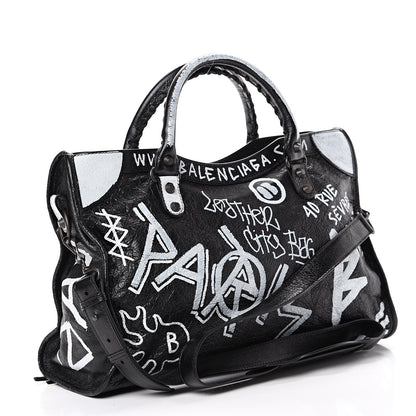 Balenciaga Agneau Arena Graffiti All Over Classic Hardware City Black White 2 of 9