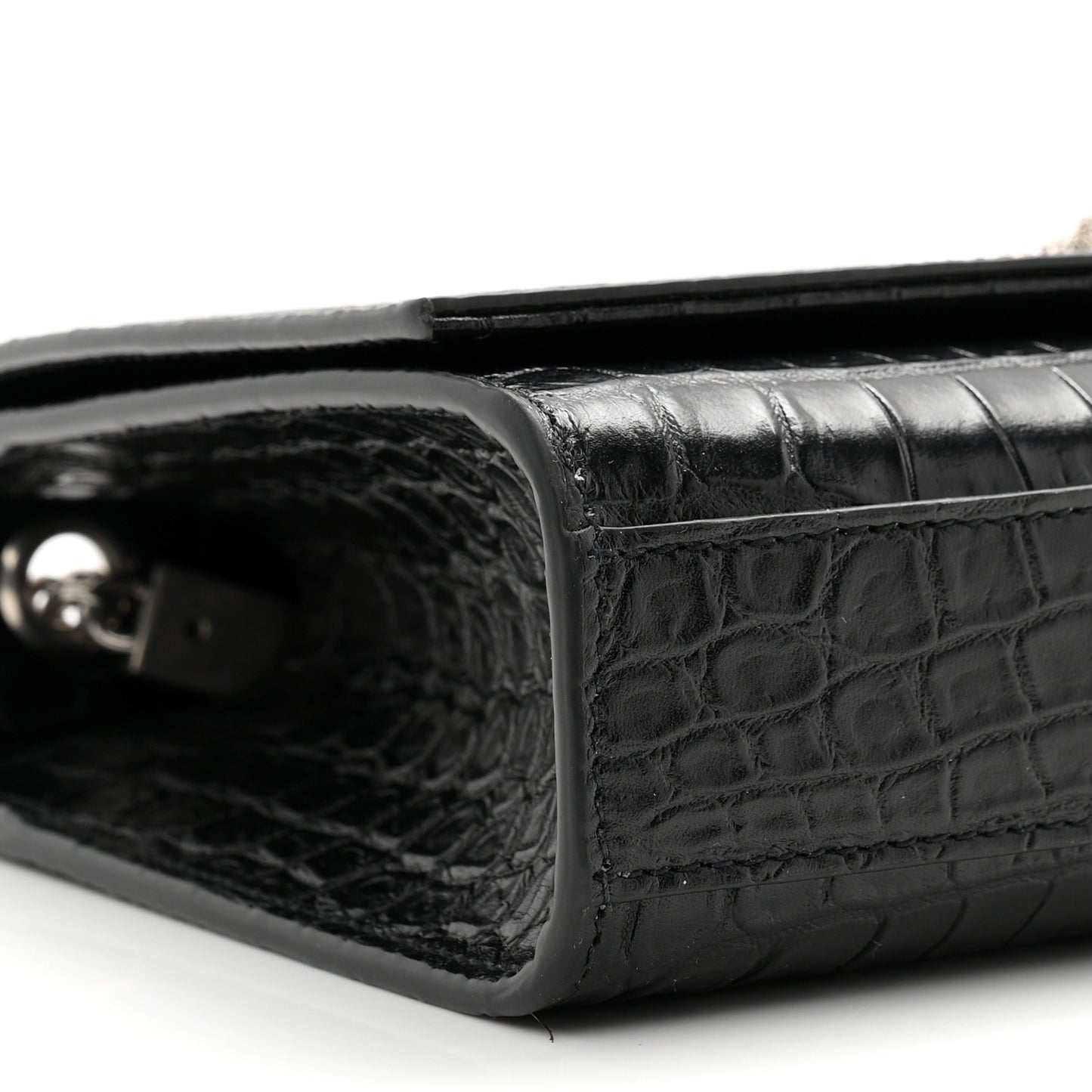 Calfskin Crocodile Embossed Medium Classic Monogram Kate Tassel Satchel Black