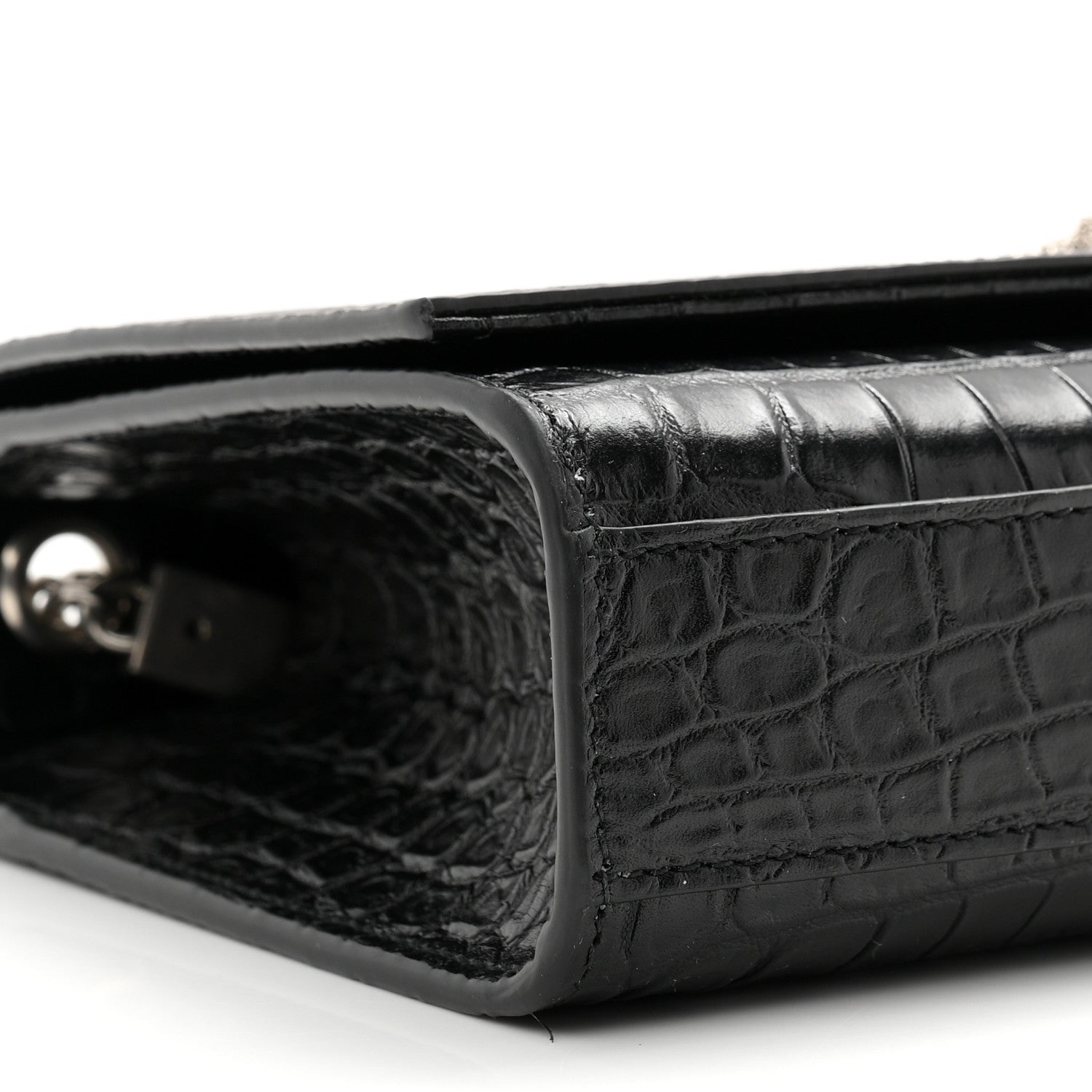 Saint Laurent Calfskin Crocodile Embossed Medium Classic Monogram Kate Tassel Satchel Black 9 of 10