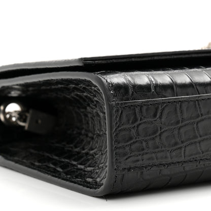 Saint Laurent Calfskin Crocodile Embossed Medium Classic Monogram Kate Tassel Satchel Black 9 of 10