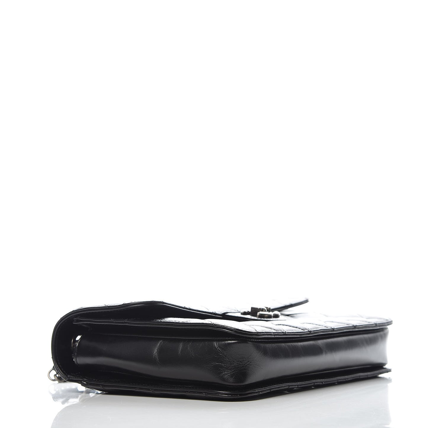 Glazed Calfskin Quilted Large Perfect Edge Flap Black