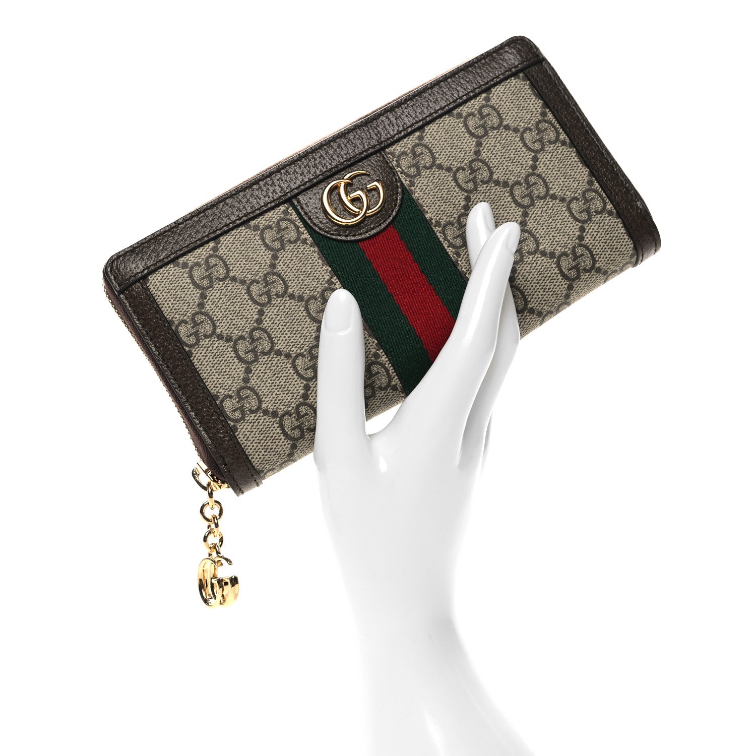 Gucci GG Supreme Monogram Web Ophidia Zip Around Wallet Brown 2 of 9