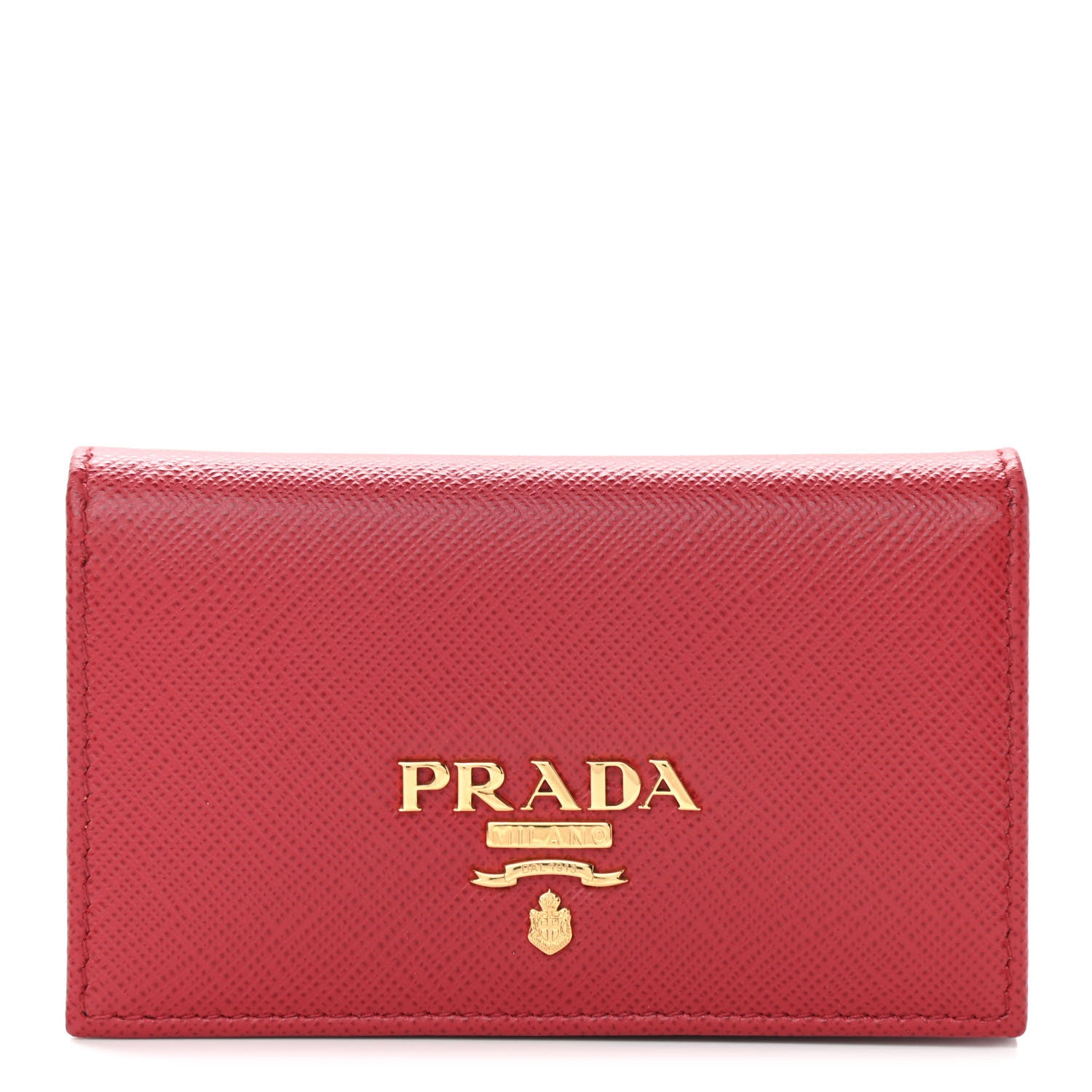 Prada Saffiano Metal Bi-Fold Card Holder Wallet Fuoco 1 of 7