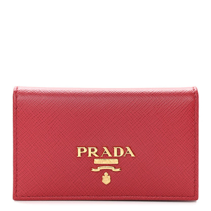 Prada Saffiano Metal Bi-Fold Card Holder Wallet Fuoco 1 of 7