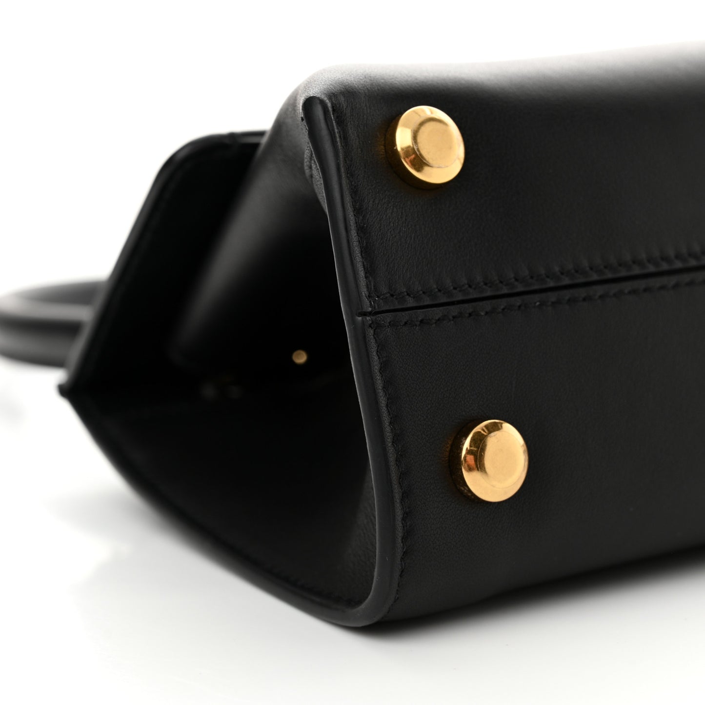 Calfskin Trifolio Swing Top Handle Bag Black