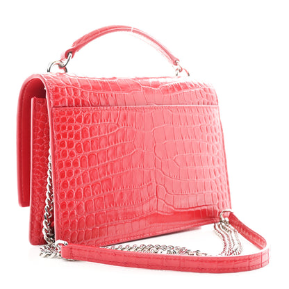 Saint Laurent Calfskin Crocodile Embossed Monogram Sunset Chain Wallet Rouge Eros 3 of 9
