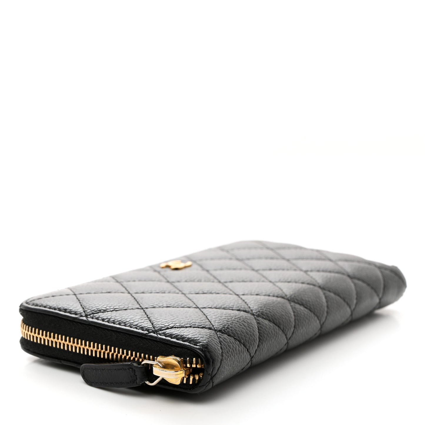 Caviar Quilted Large Gusset Zip Around Wallet Black