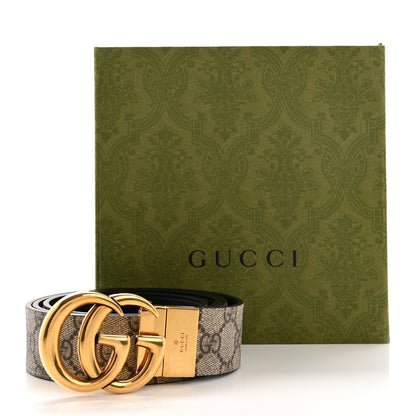 Gucci GG Supreme Monogram Plutone Calfskin Double G Reversible 37mm Belt 110 44 Beige Ebony New Acero 10 of 10
