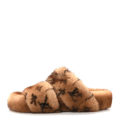 Louis Vuitton Mink Fur Bom Dia Slippers 36.5 Cognac 1 of 8