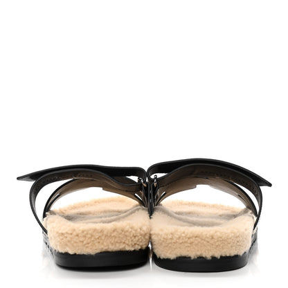 Hermes Calfskin Woolskin Mens Chypre Sandals 42 Black Ecru 6 of 9