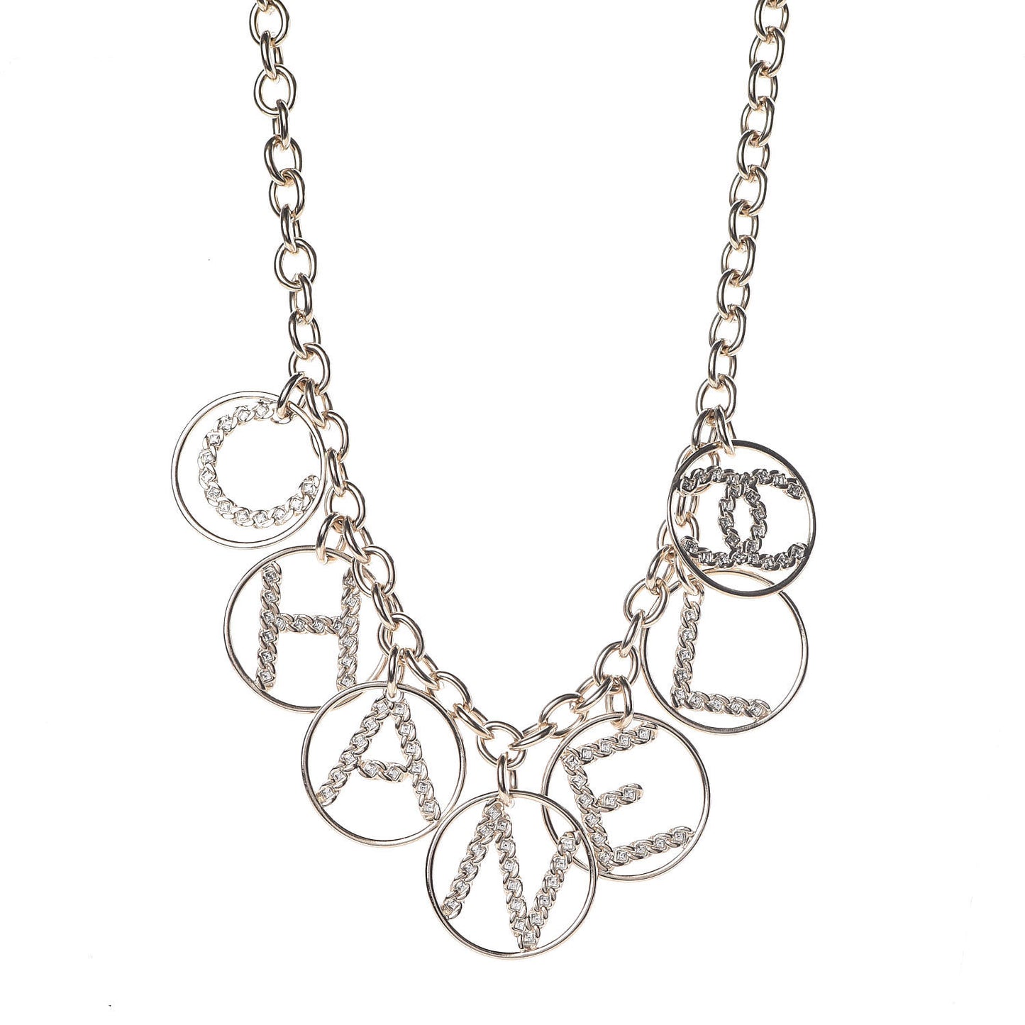 Metal Strass Crystal Logo Necklace Gold